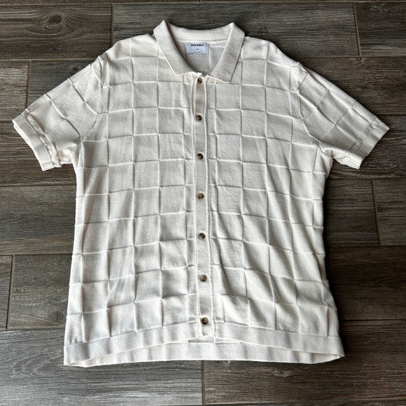 Old Navy Other - Old Navy‎ Men's XXL Cream Textured Grid Knit Short Sleeve Polo Shirt Preppy